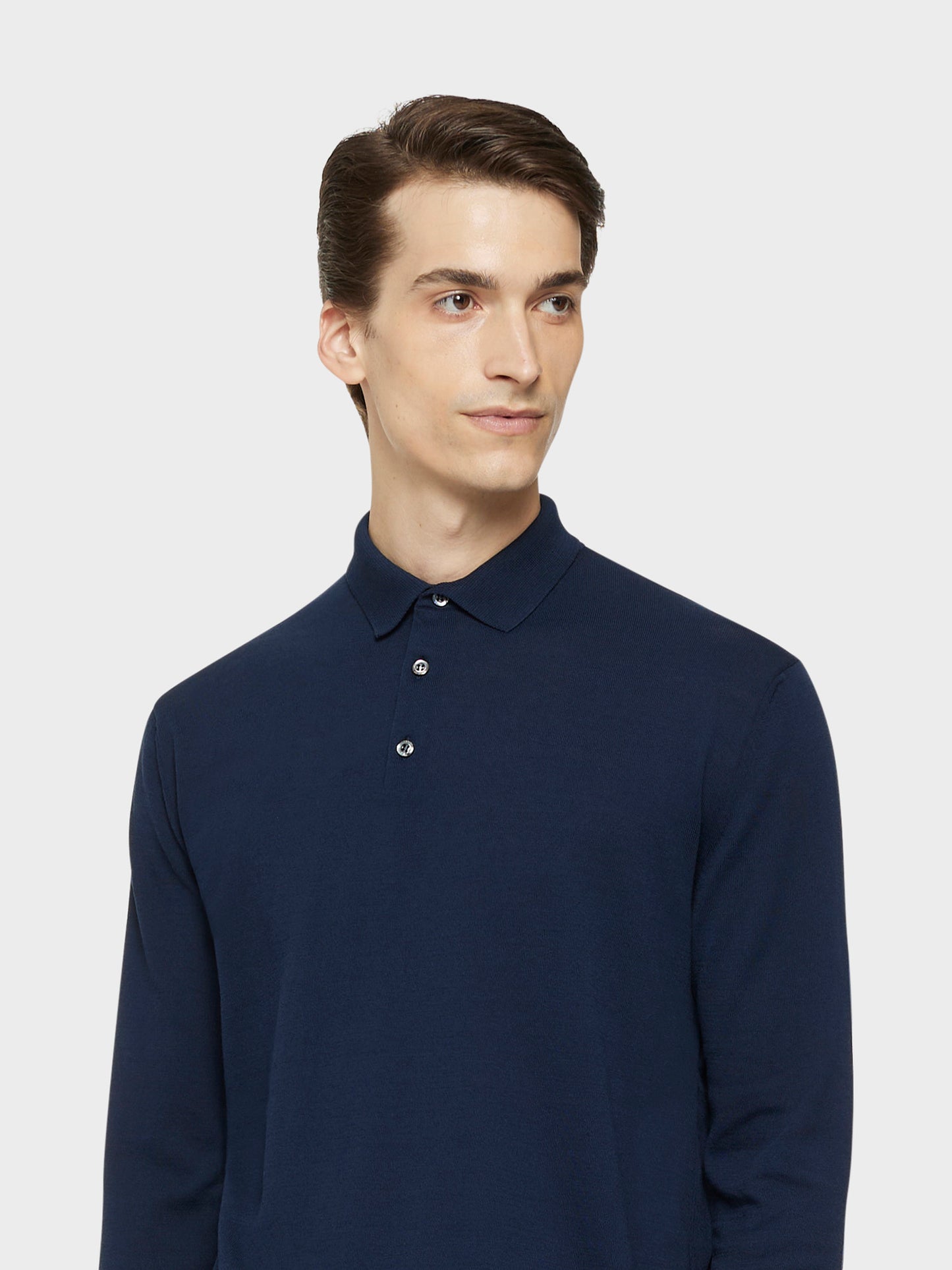 Caruso Menswear Abbigliamento Uomo Maglieria Polo a maniche lunghe in cotone blu navy look 5