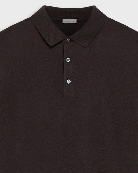 Short sleeve polo in silk and cotton brown