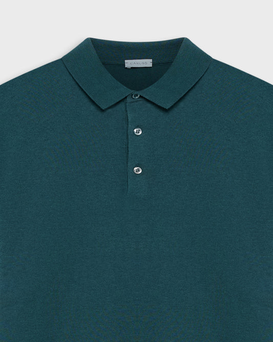Short sleeve polo in silk and cotton green