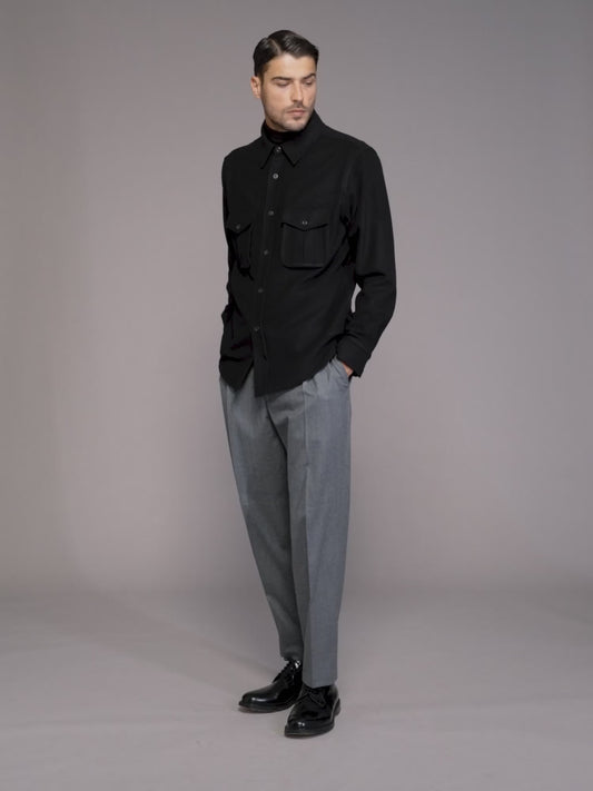 Overshirt in lana 180s' nera