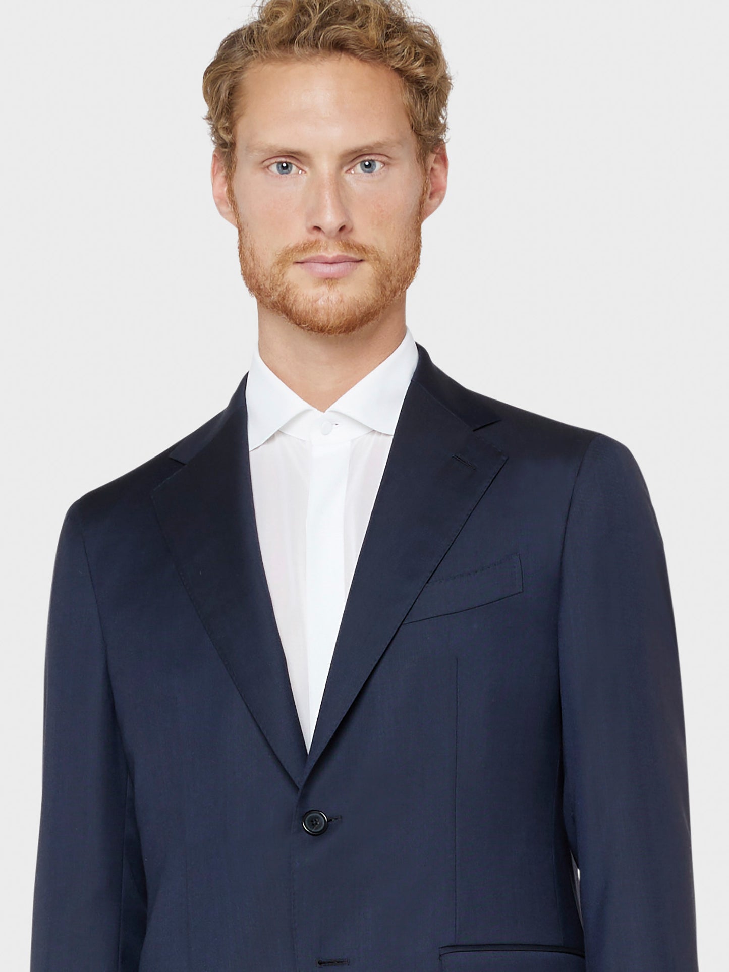 Caruso Menswear Abbigliamento Uomo Abito Aida monopetto di lana 130's blu drop 7R dettaglio giacca