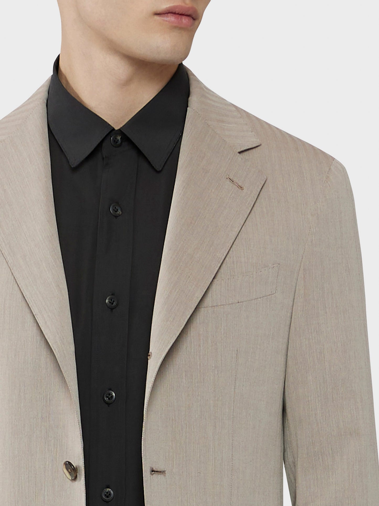 Caruso Menswear Abbigliamento Uomo Abito da uomo semifoderato in Solaro lana cotone "Nuage" drop 8R dettaglio giacca
