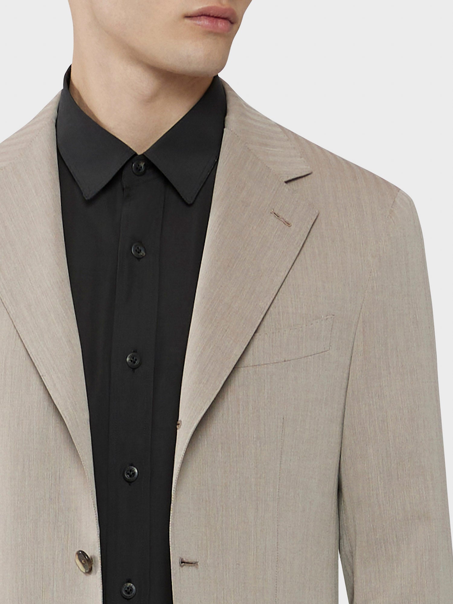 Caruso Menswear Abbigliamento Uomo Abito da uomo semifoderato in Solaro lana cotone "Nuage" drop 8R dettaglio giacca