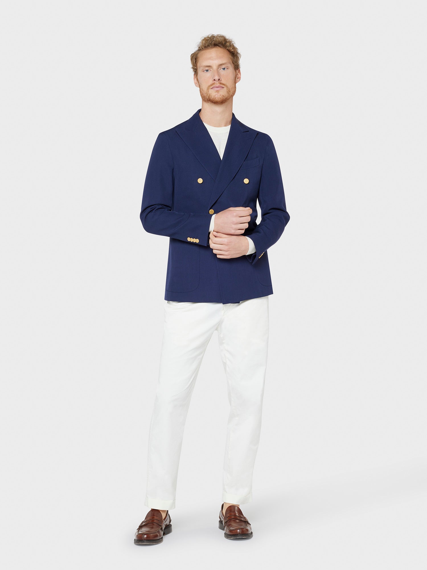 Caruso Menswear Abbigliamento Uomo Giacca Aida doppiopetto semisfoderata con rever a lancia in lana blu drop 8R total look