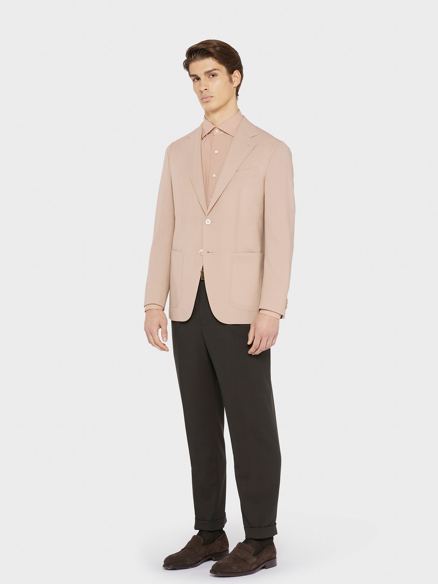 Caruso Menswear Abbigliamento Uomo Giacca Aida semisfoderata estiva in tropical di lana rosa antico Houdini drop 8R total look