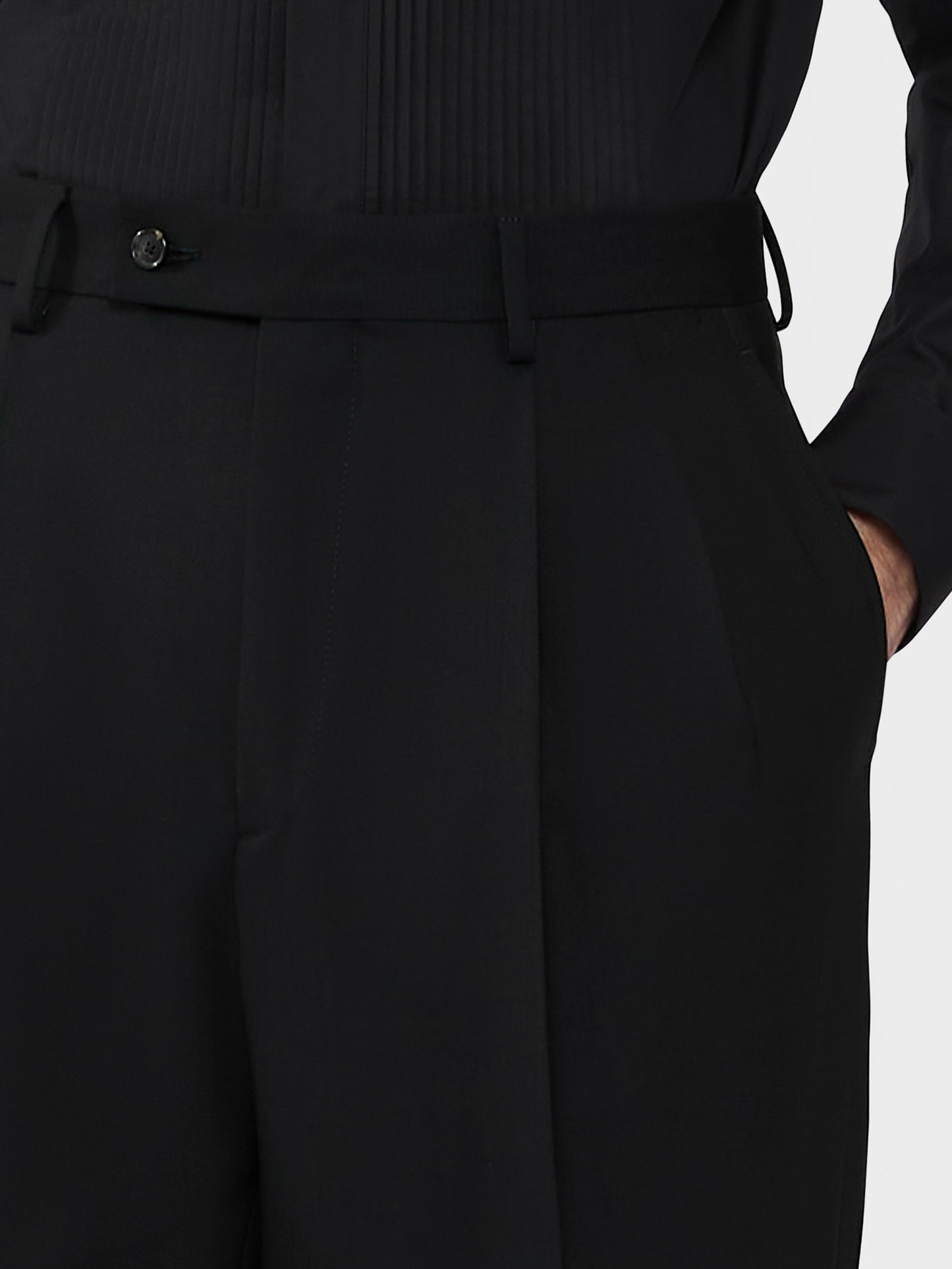 Caruso Menswear Abbigliamento Uomo Pantaloni Pantalone in tropical di lana nero houdini look 5