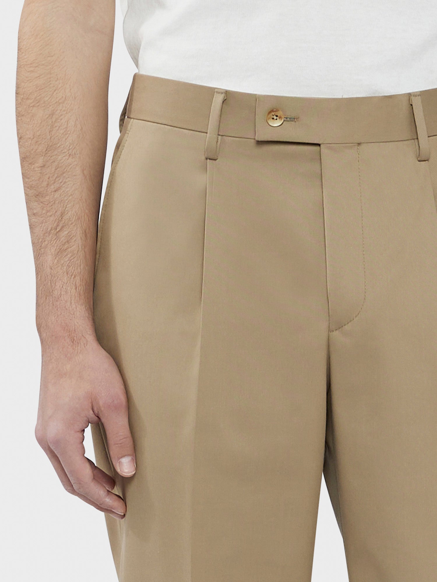 Caruso Menswear Abbigliamento Uomo Pantaloni eleganti in cotone lana sabbia dettaglio