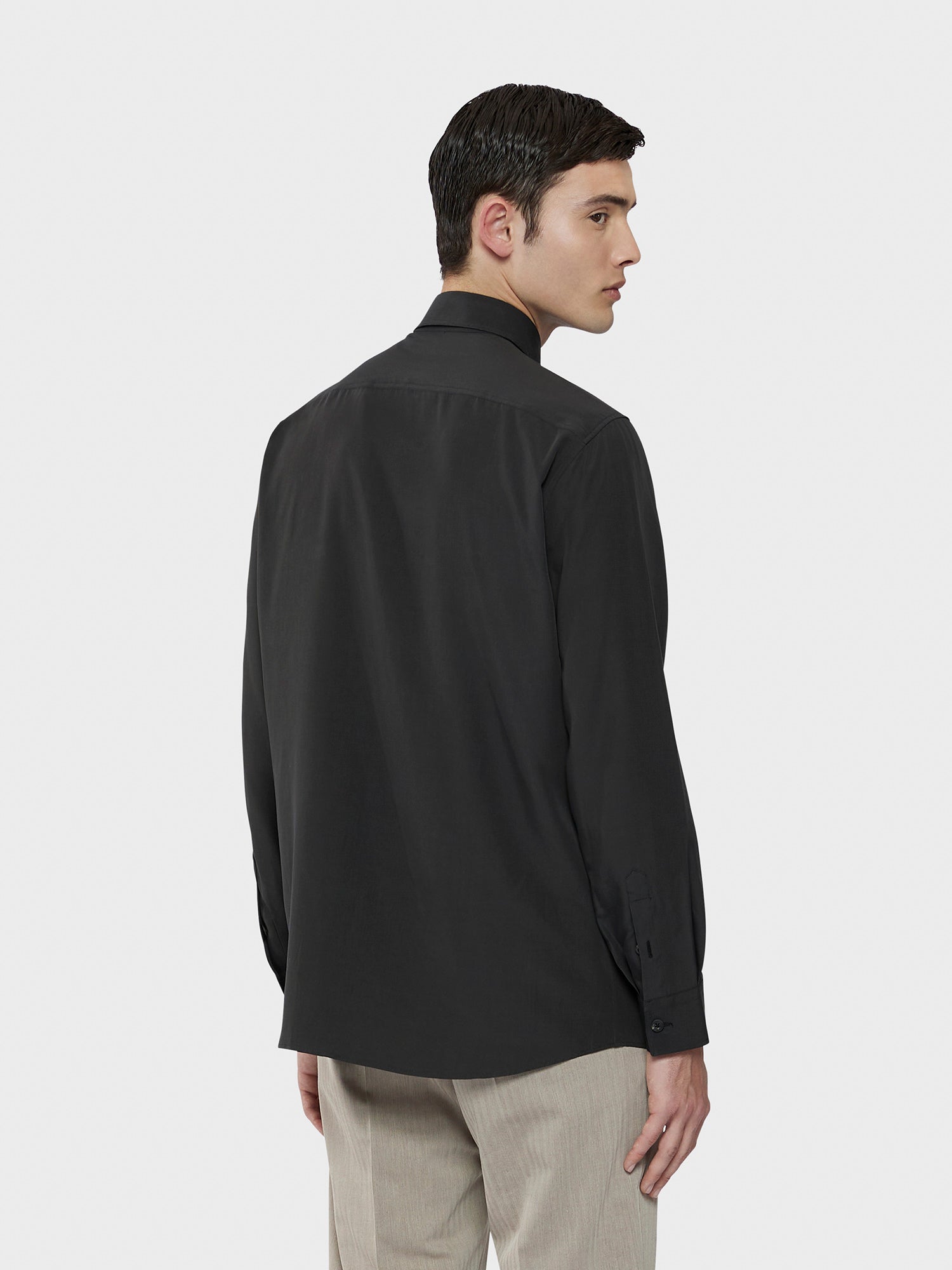 Caruso Menswear Abbigliamento Uomo Camicia in tencel carbone indossato back