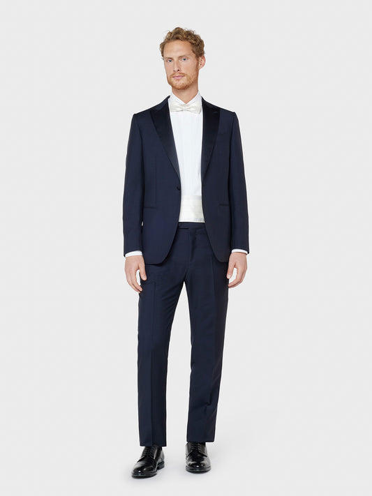 Caruso Menswear Abbigliamento Abito da Uomo Sartoriale Abito Smoking Norma in tela di lana e mohair in blu drop 7R total look