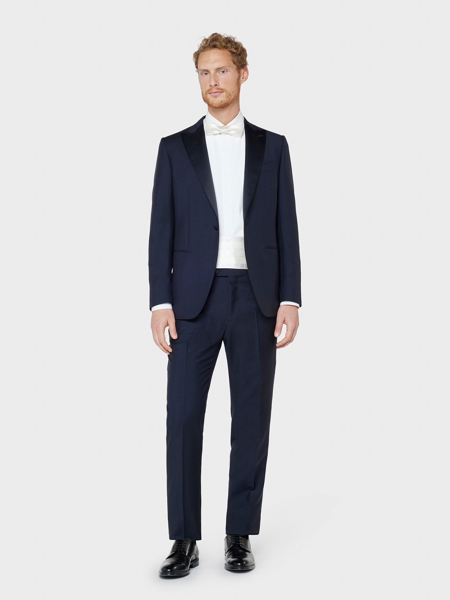 Caruso Menswear Abbigliamento Abito da Uomo Sartoriale Abito Smoking Norma in tela di lana e mohair in blu drop 7R total look