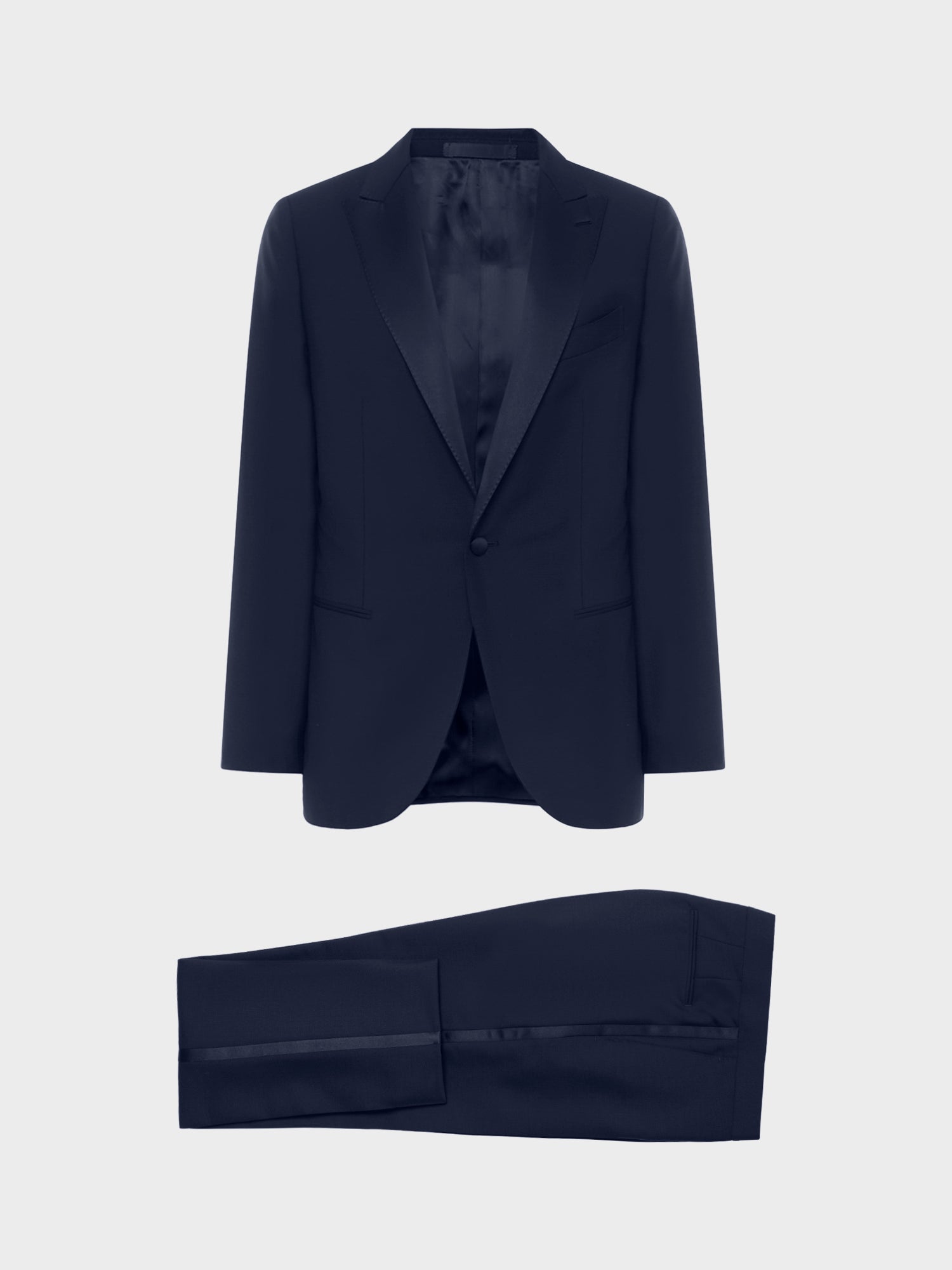 Caruso Menswear Abbigliamento Uomo Abito Smoking Norma in tela di lana e mohair in blu drop 7R giacca e pantaloni